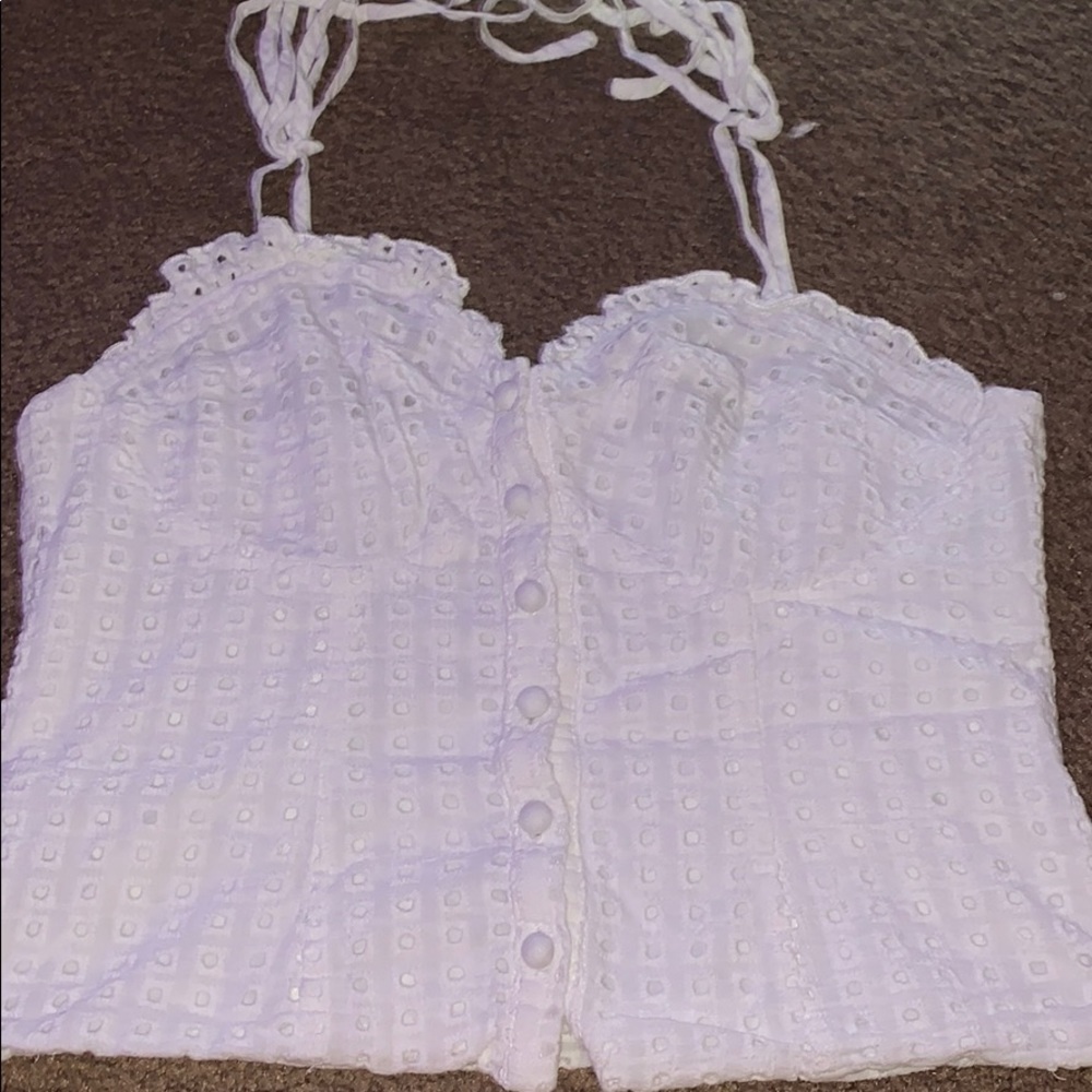white crochet tie top